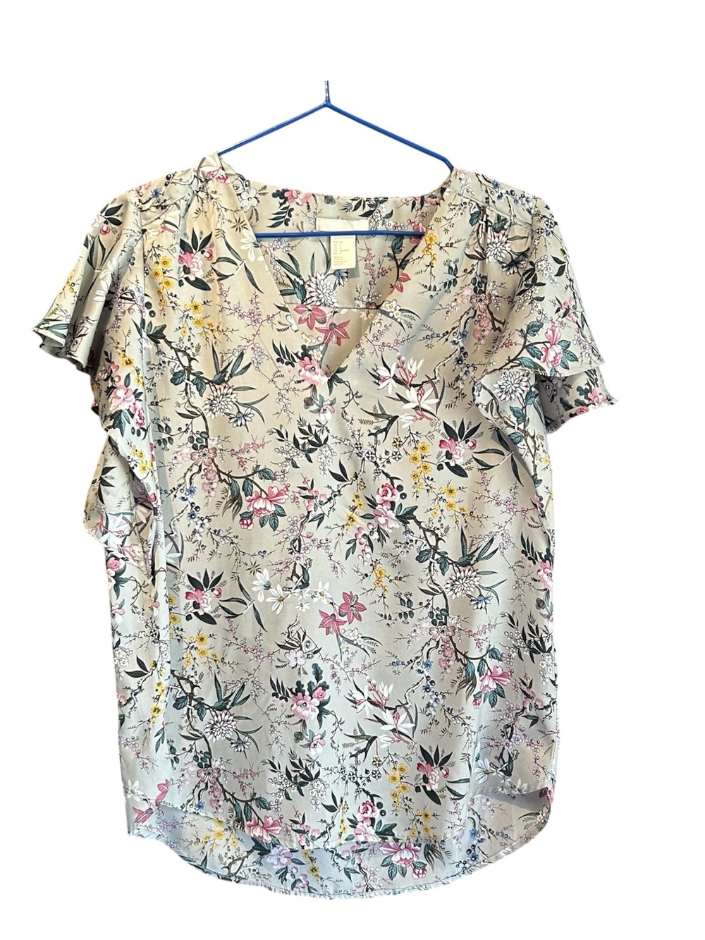 H&M Cream Floral Ruffle-Sleeve Blouse